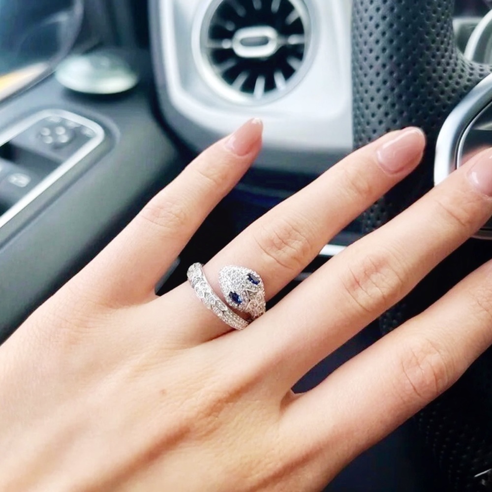 Snake ring - platinum 925, zircon